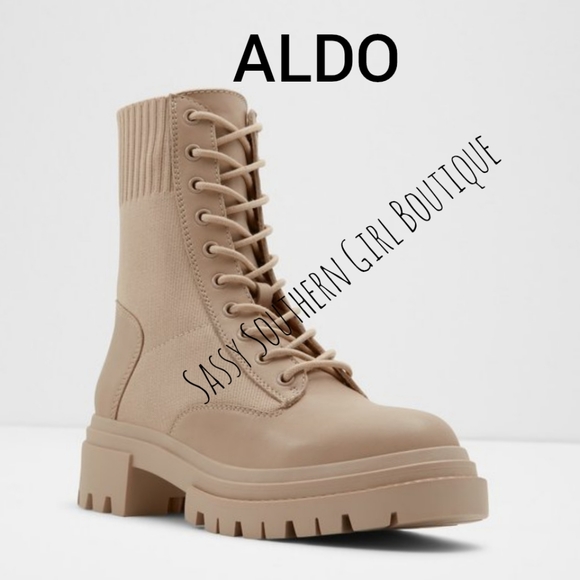 ⭐🆕 Leather ALDO tan beige leather combat boots - Picture 2 of 11